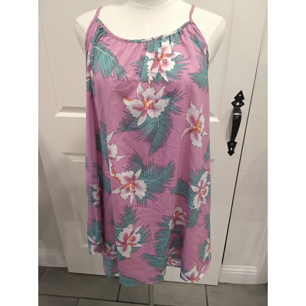 Ripcurl Womens XL Hawaiian Floral Tank Dress Pink Tropical Boho Beach Vacation